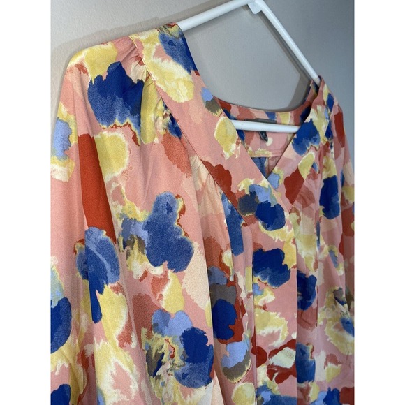 Shargano Womens MEDIUM Colorful Abstract Balloon Sleeves V Neck Button Up Blouse - Picture 3 of 11